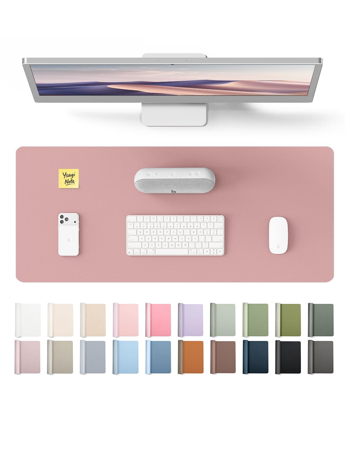 YSAGi Leather Desk Pad Protector, Office Desk Mat, Large Mouse Pad, Non-Slip PU Leather Desk Blotter, Laptop Desk Pad, Waterproof Desk Writing Pad for Office and Home (23.6" x 13.8", Pale Mauve)