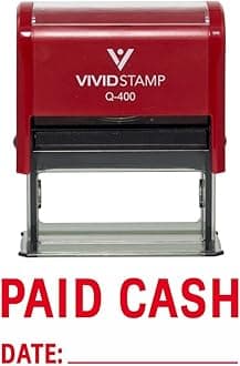 Paid Cash with Date Line Self Inking Rubber Stamp (Red Ink) - X-Large 5 Pack