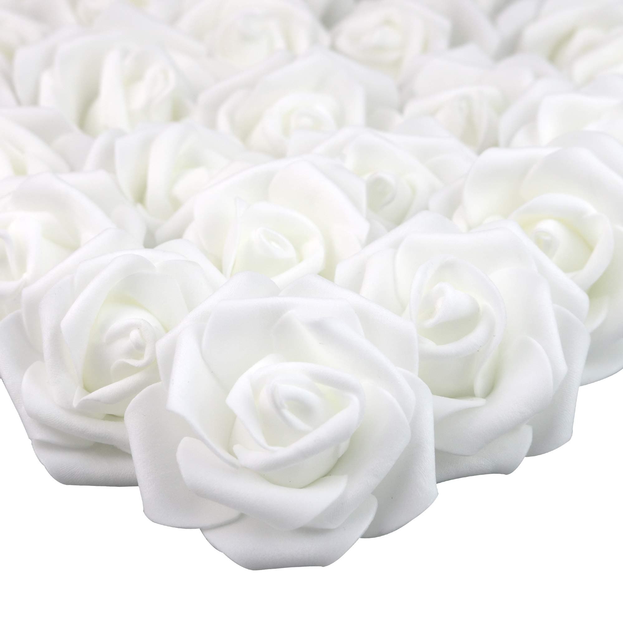 Lightingsky7cm DIY Real Touch 3D Artificial Foam Rose Head Without Stem for Wedding Party Home Decoration (100pcs, White)