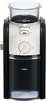 GVX212 Coffee Grinder with Grind Size and Cup Selection and Stainless Steel Flat Burr Grinder, 8-Ounce, Black and Metal