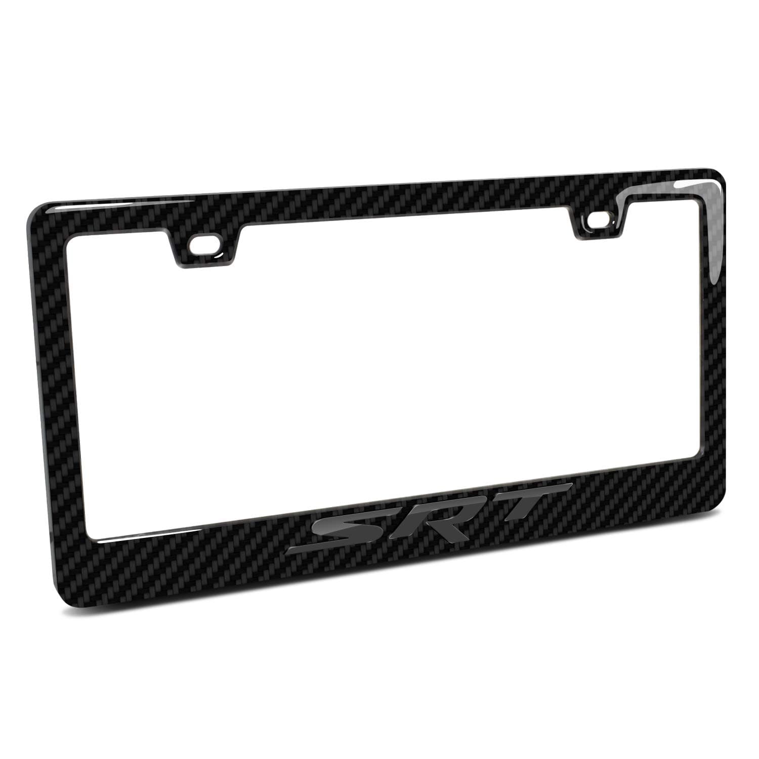 iPick Image for Dodge Jeep SRT Logo 3D in Dark Gray on Real Carbon Fiber ABS Plastic License Plate Frame