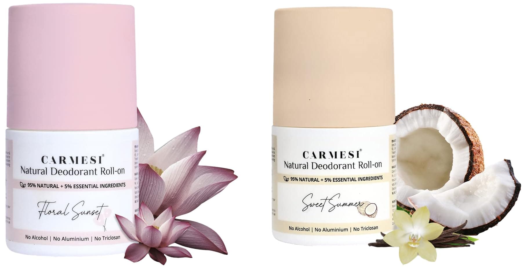 Carmesi Natural Deodorant Roll-On For Women,2 Count