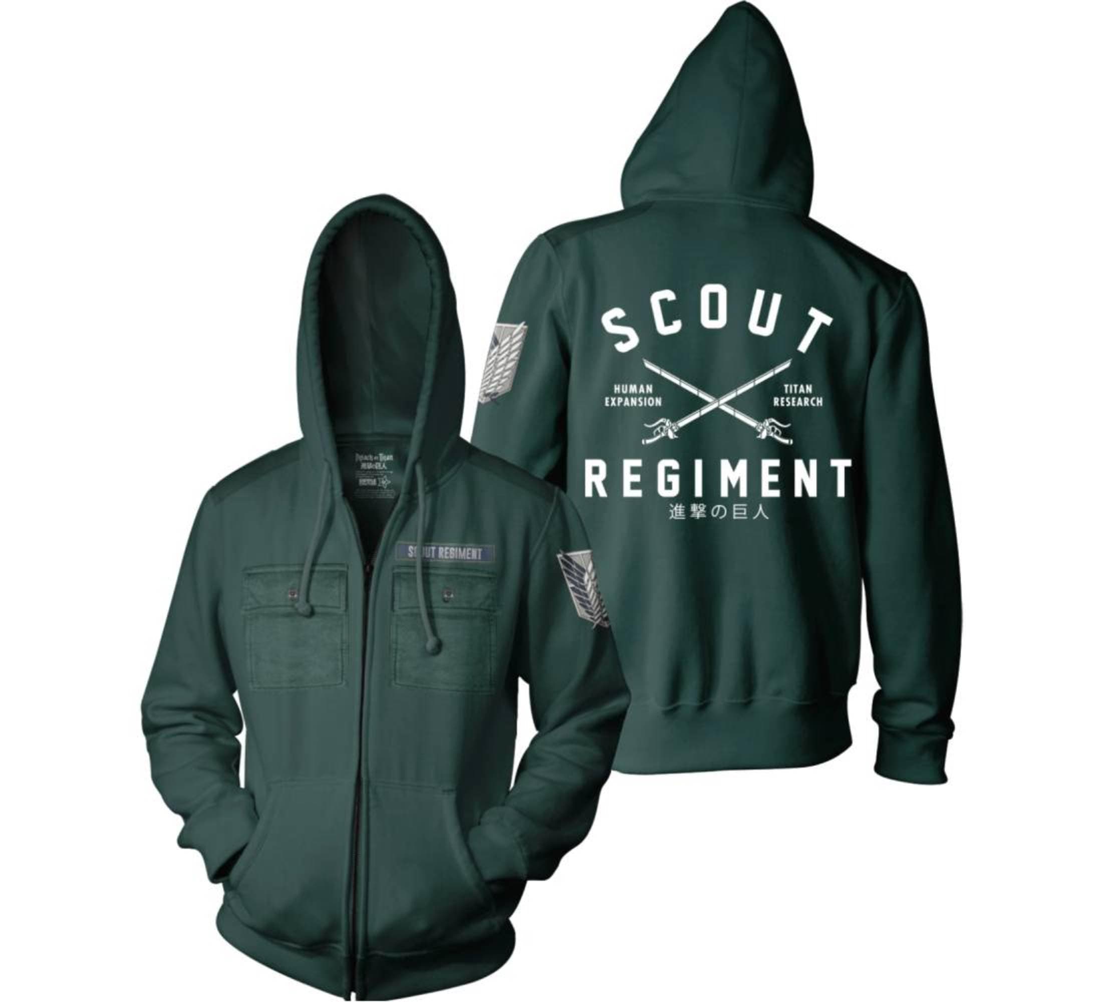 Attack on Titan Men's Authentic Full Zip-Up Sweatshirt w/Chest Pockets Epaulettes Officially Licensed