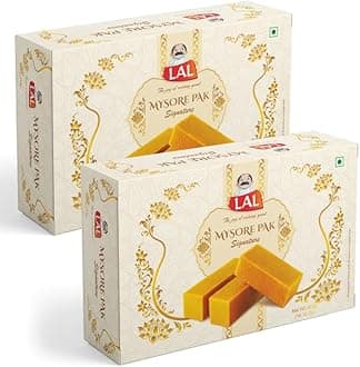 Lal Sweets Mysore Pak 400g x 2 Pack | Authentic Indian Sweet with Pure Desi Ghee | Melt-in-Mouth Texture | Indian Mithai