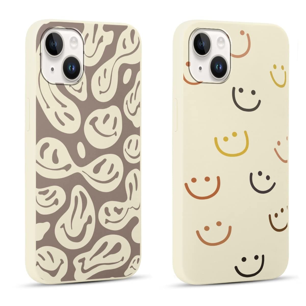 2 Pack Happy Smiles Face for iPhone 14/13 6.1 Inch Phone Case,Aesthetic Cute Smile Design Cases Soft Silicone Slim TPU Shockproof Protective Bumper Cover for Women Men Girls-Kawaii