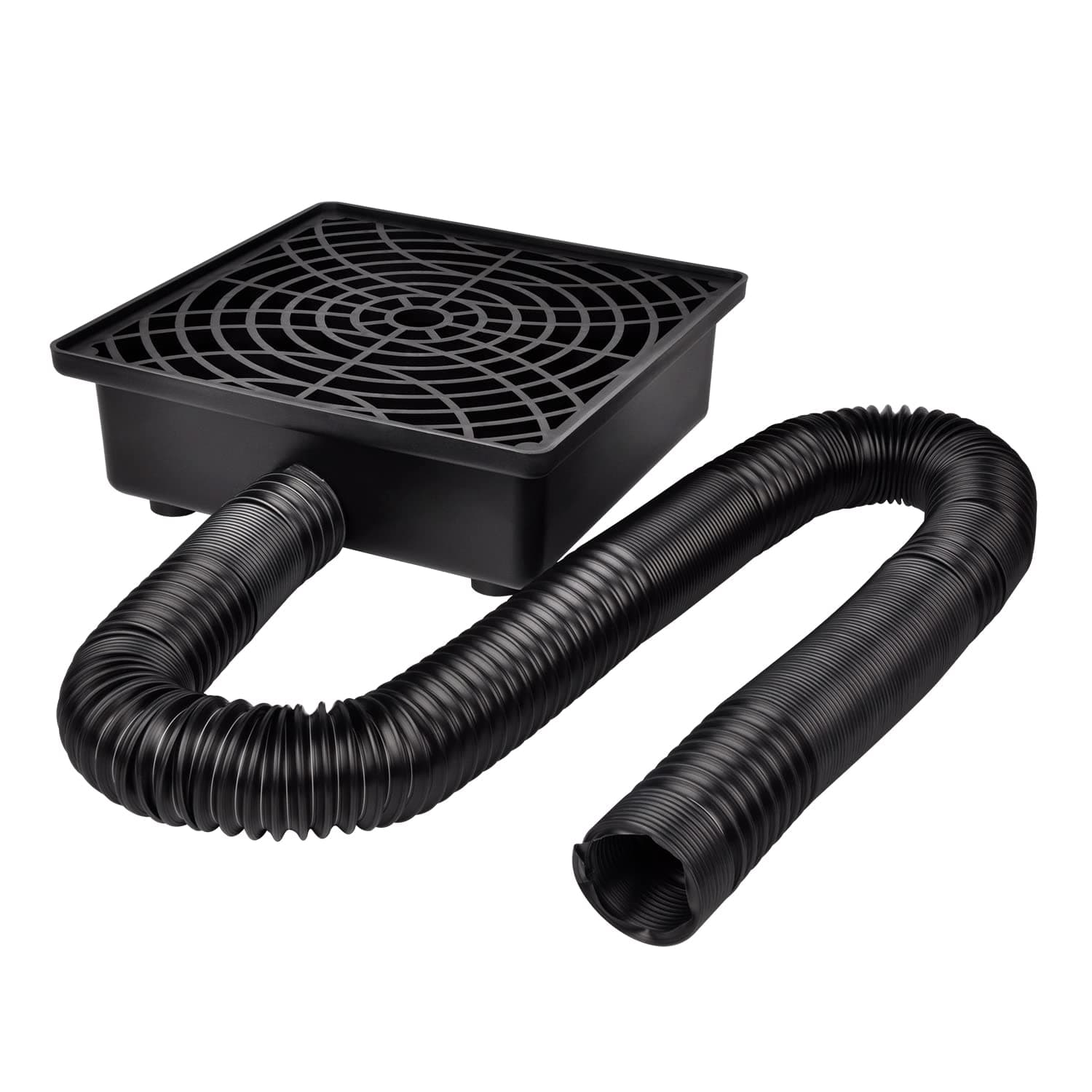 Square Catch Basin Drain Kit, 12×12inch(30.5×30.5cm) Low Profile Catch Basin Drainage Downspout Extension Kit with Flexible Pipe, No Deep Dig Needed, Pipe Stretched Length 250cm