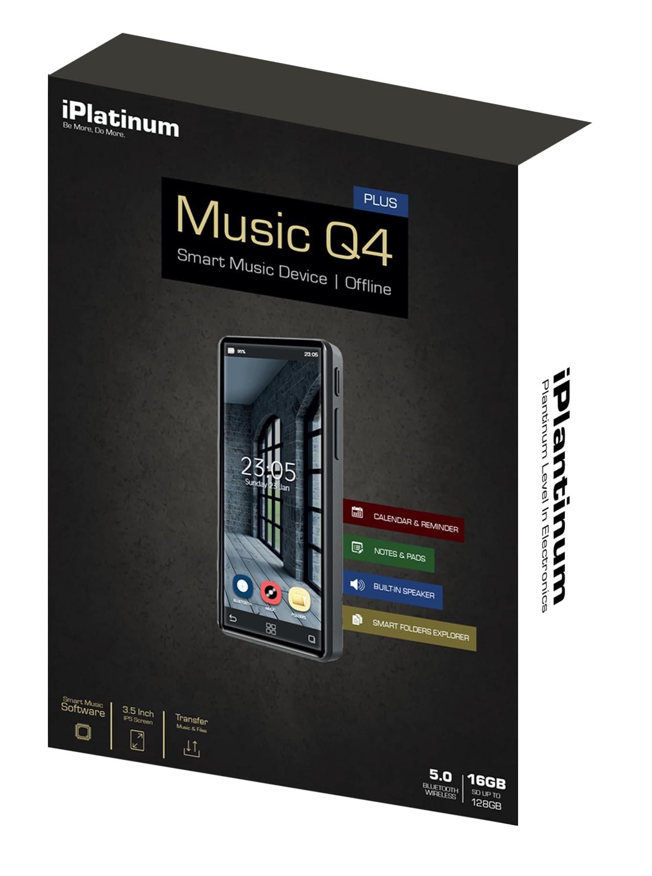 Samvix iPlatinum Q4 Plus Built-in Speaker Kosher MP3 Player with Clear Silicone Case, Screen Protector and USB Type-C Cable, Black