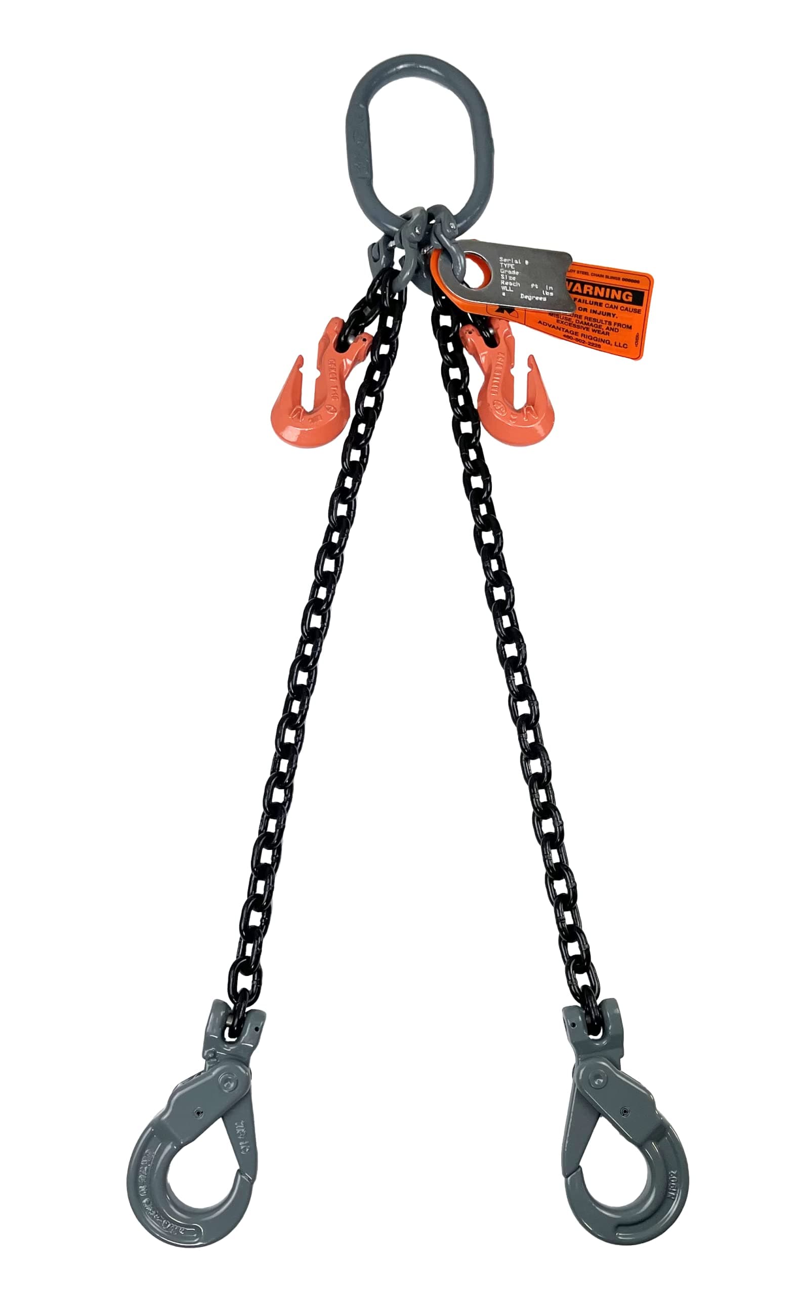 Advantage Rigging - Chain Sling - 3/8" x 10' Double Leg with Positive Locking Hooks and Adjusters - Grade 100