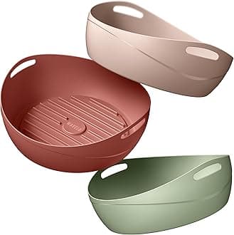 WAVELU 3 Pack Air Fryer Silicone Liners Pot for 3 to 5 QT | Air Fryer Silicone Basket Bowl | Replacement of Flammable Parchment Paper | Food Safe Reusable Baking Tray Oven Accessories | PASTEL SET