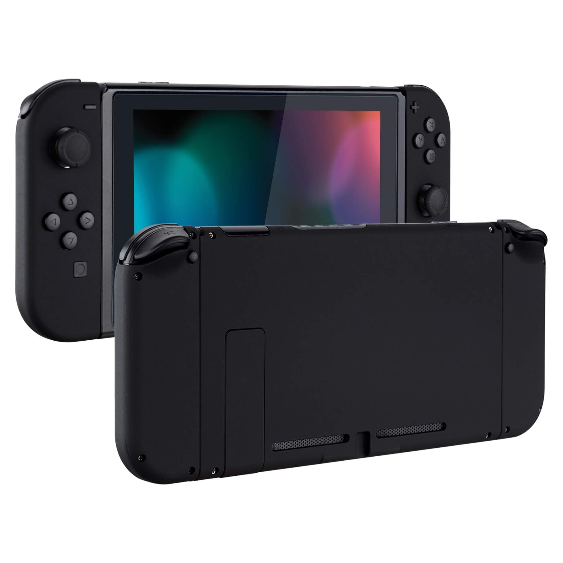 eXtremeRate DIY Replacement Shell Buttons for Nintendo Switch, Soft Touch Back Plate for Switch Console, Custom Housing Case with Full Set Buttons for Joycon Handheld Controller - Black