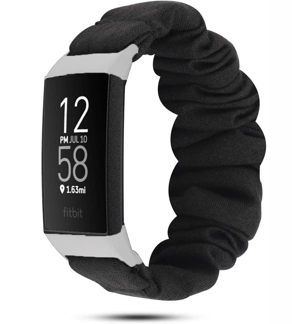 Compatible for Fitbit Charge 4 Band, Blueshaw Fabric Elastic Scrunchie Elastic Watch Band Women Cute Replacement Straps Compatible for Fitbit Charge 4 (Black)