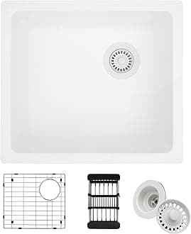 White 19" x 17" Undermount Bar Sink, Single Bowl Granite Kitchen Sink with Accessories