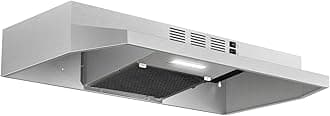 Range Hood 30 inch Under Cabinet, Stainless Steel Kitchen Vent Hood 280CFM, Built-in Kitchen Stove Hood w/Rocker Button Control, Ducted/Ductless Convertible Duct, 2 Speeds Fan, Bright LED Light