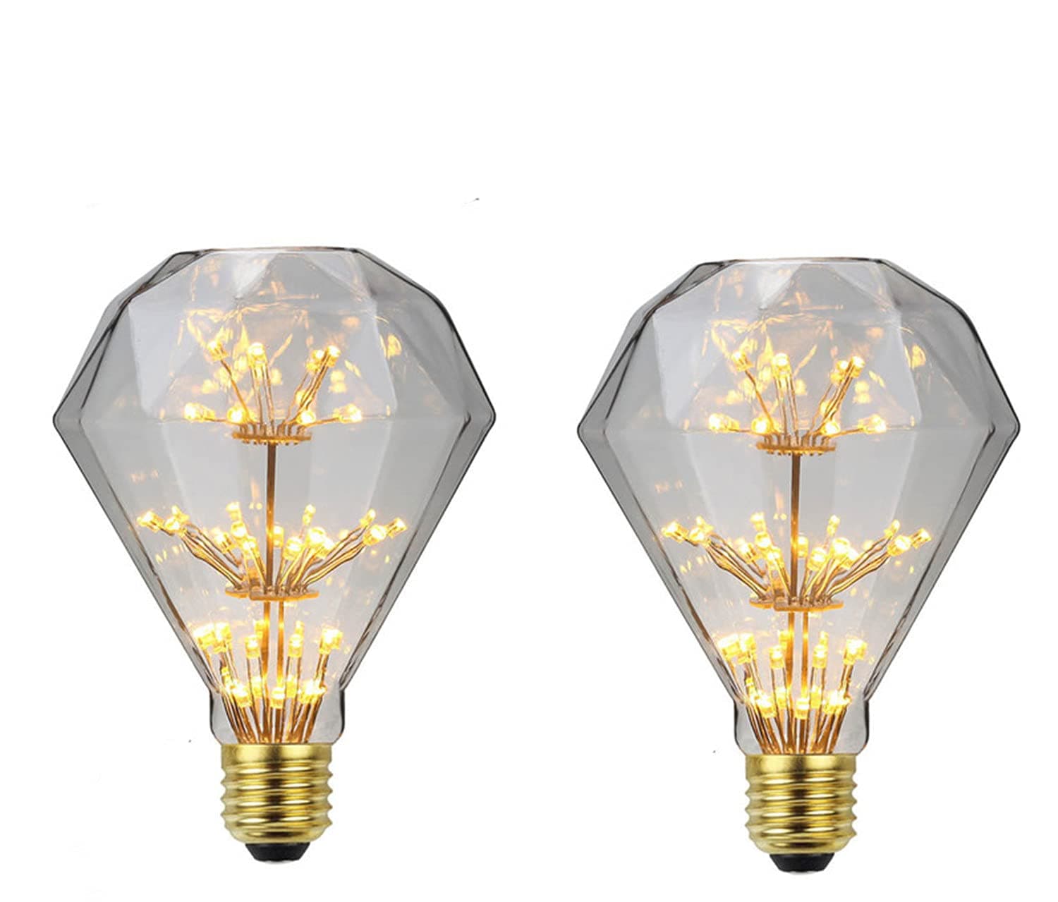 2-Packs 3W D95 Retro LED Edison Bulbs E26 Led Starry Light Bulb Vintage Diamond LED Decorative Firework Light Bulb D95 Starlight Bulb 2300K Warm White Antique Bulb for Bedroom Living Room