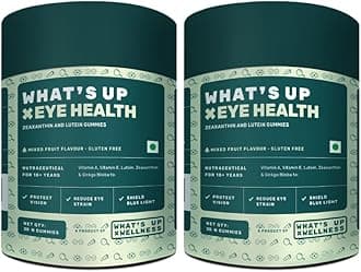 What's Up Wellness Eye Health Gummies To Maintain Eye Health | Zeaxanthin 4Mg Helps Shield Blue Light | Formulated With Vitamin A, Vitamin E, Lutein, And Ginkgo Biloba | Pack Of 2-60 Days Pack