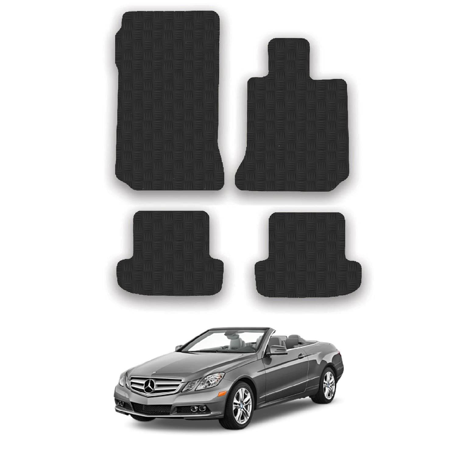 Rubber Car Mats Compatible With Mercedes E-Class (2009-2017) [A207] [Cabriolet] Tailored Fit Floor Mats Set Accessory Custom Fit Anti-Slip Backing Heavy-Duty Waterproof Easy-Clean With Clips