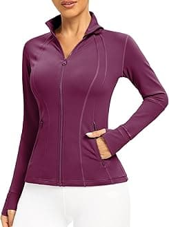 QUEENIEKE Women's Slim Fit Running Jackets - Long Sleeves Athletic Workout Gym Tops with Back Mesh Vent & Thumb Holes