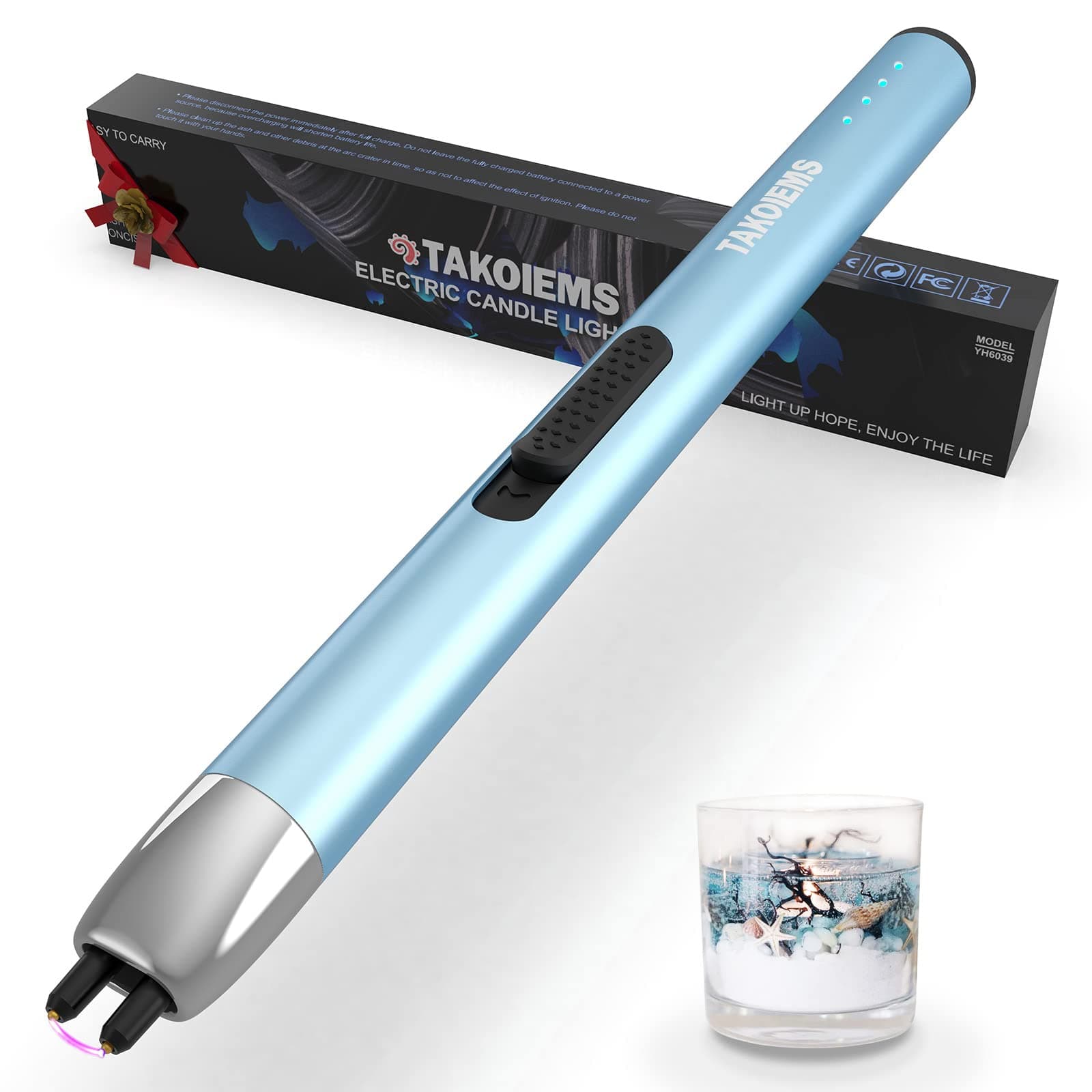 Candle Lighter, Electric Lighter USB Lighter with Upgraded LED Display Safety Switch, Rechargeable Flameless Windproof, Blue