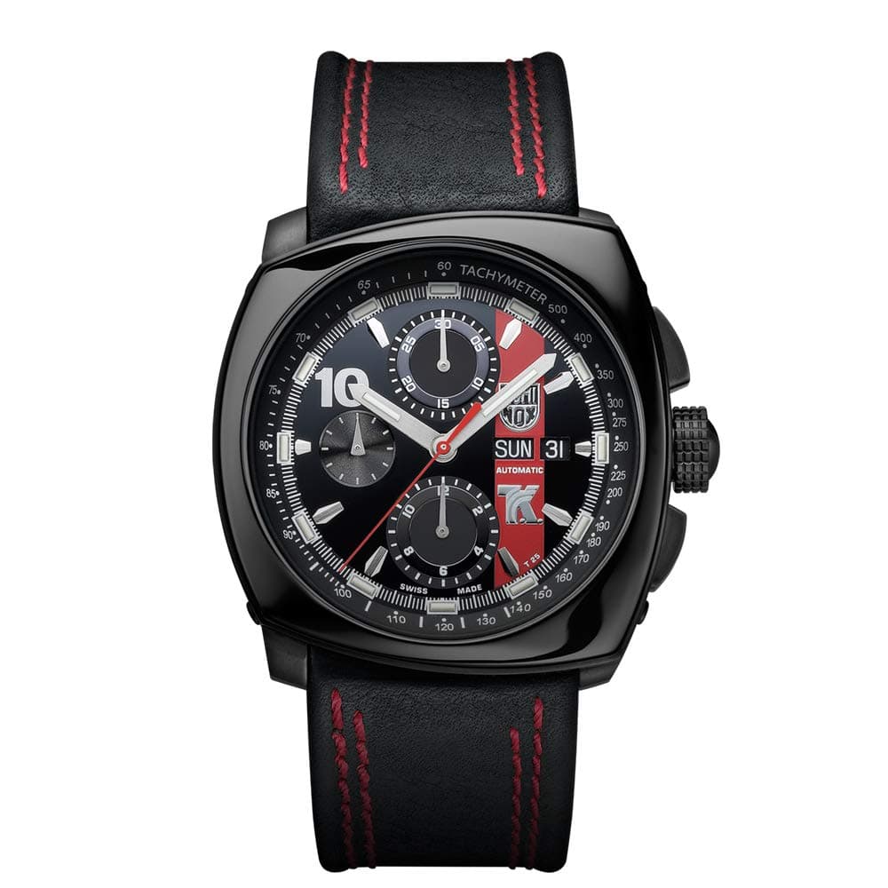 TK Tracking Automatic Chronograph Watch with Black Red Striped Leather Strap Limited Edition ETA 7750 Swiss Made