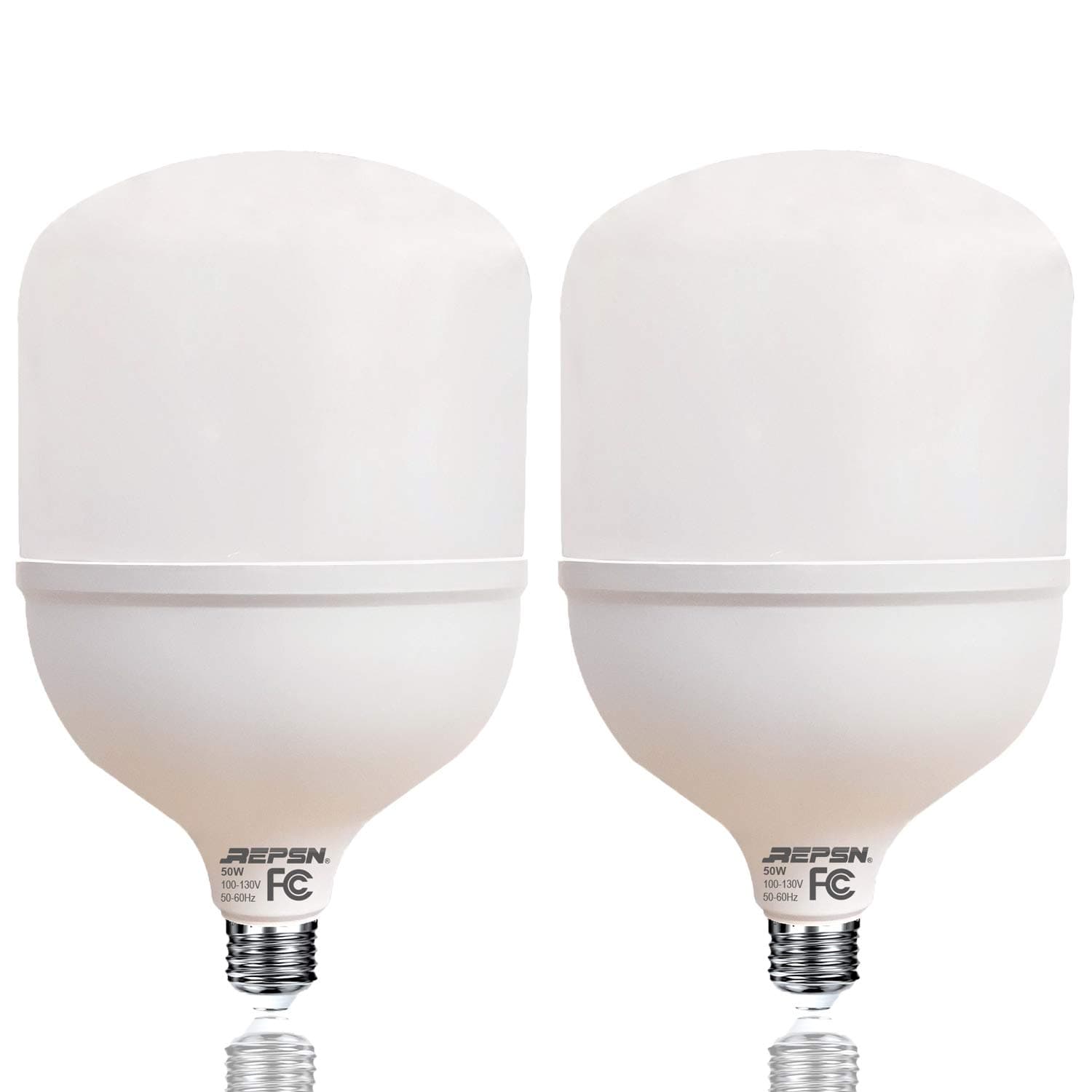 REPSN 400W Equivalent LED Bulb Light,Warm White 2700K,E26 Base, 50W Commercial Modified LED, 5000 lumens Super Bright Garage Light, Warehouse Light, Household Light,Non Dimmable,2 Pack