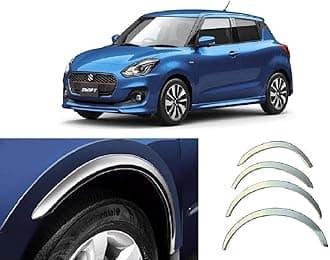 Stainless Steel Wheel Arch Garnish Chrome Fender Lining Trim Moulding Strip Compatible With Maruti Suzuki Swift [Latest] (Set of 4,Silver)