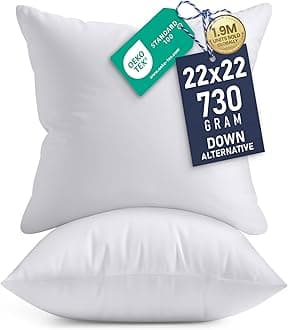 Utopia Bedding 22x22 Pillow Inserts, Set of 2, White – Indoor Decorative Throw Pillows for Bed, Sofa & Couch – Soft, Supportive & Fluffy Cushion Inserts