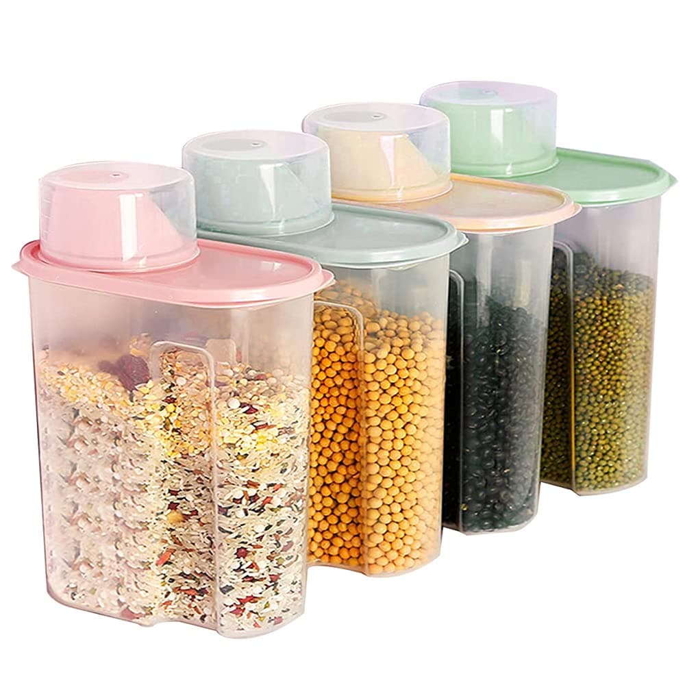 4 Pcs Measuring Cup,Kitchen Storage Box Pour Spout,Cereal Storage Tank,Cereal Container Set,Used for Dry Food,Grains and Flour