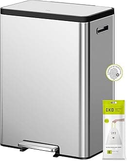 EcoCasa II 36L+24L Dual Trash Can with Recycle Bin, Stainless Steel Garbage Can with Lid, Deodorizer Compartment, Odor-Proof and Fingerprint Resistant