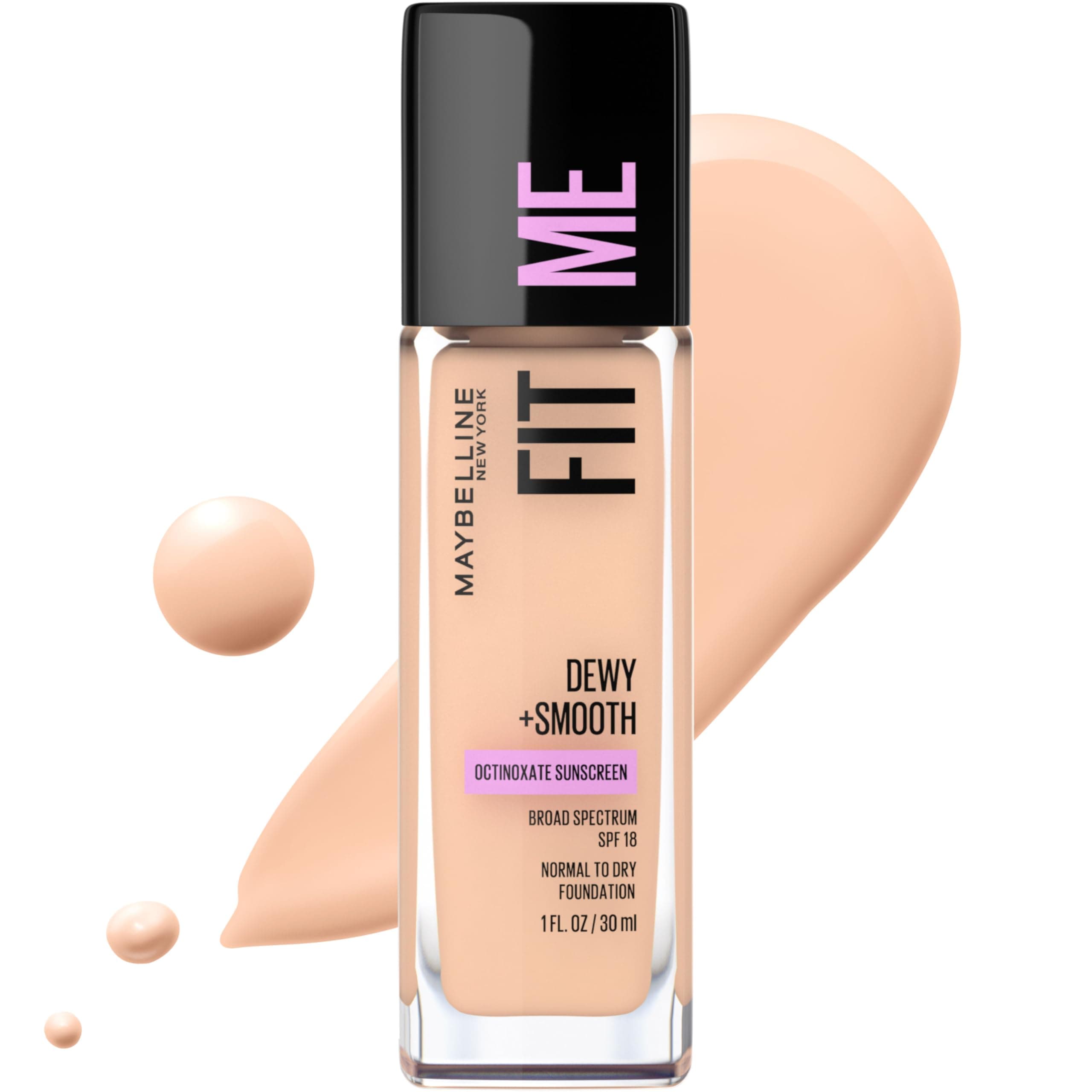 Fit Me Dewy + Smooth Liquid Foundation Makeup, Ivory, 1 Count (Packaging May Vary)