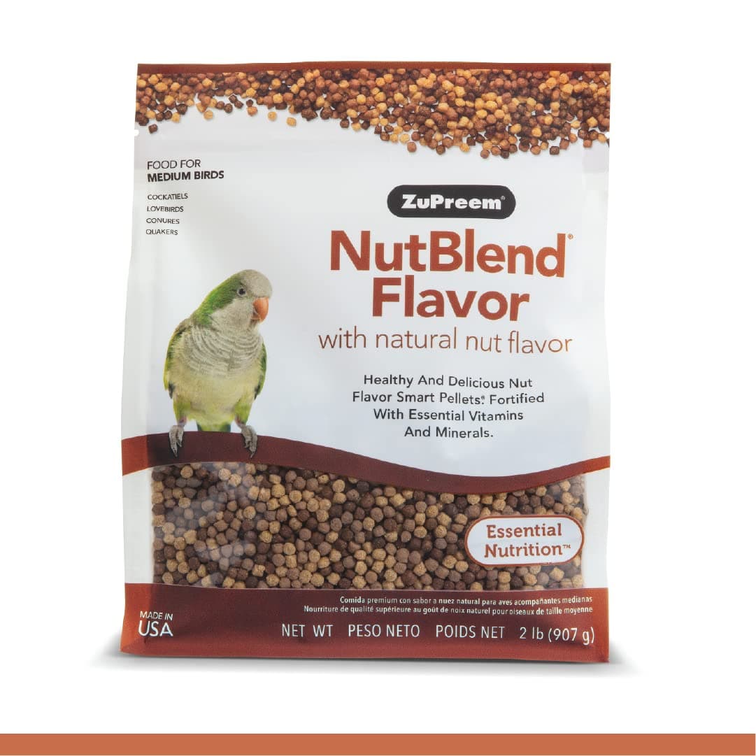 NutBlend Smart Pellets Bird Food for Medium Birds, 2 Pound Bag - Made in USA, Daily Nutrition, Essential Vitamins, Minerals for Cockatiels, Quakers, Lovebirds, Small Conures