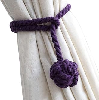 Melaluxe 2 Pack Curtain Tiebacks - Heavy Duty Curtain Rope Tieback, Handmade Rural Decorative Curtain Holdbacks (Purple)