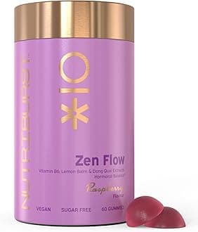 Nutriburst - ZenFlow - Female Focused Formula - Vitamin B6, Lemon Balm + Dong Quai - Regulate Hormones, Support Nervous System + Reduce Tiredness - 60 Gummies 1 Month Supply - Suitable for Vegans