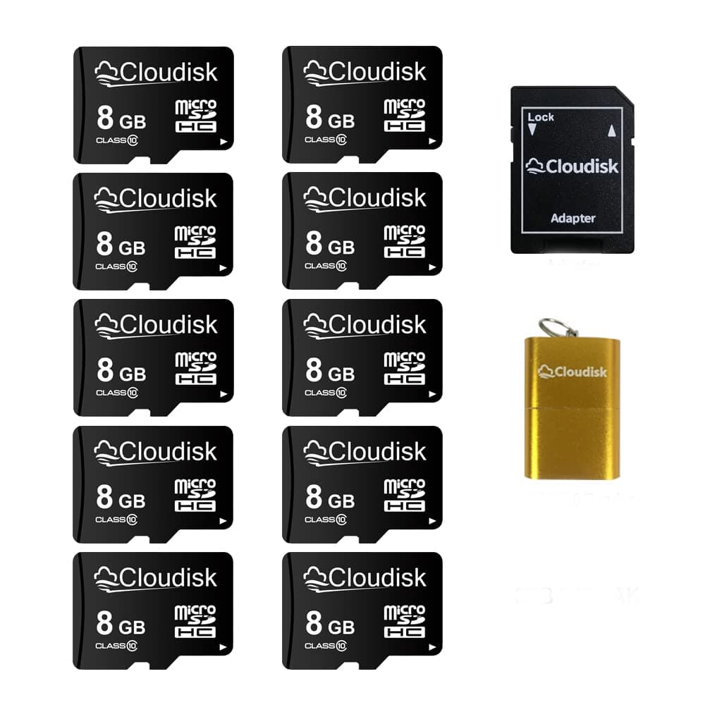 Pack of 10 Micro SD Card 8GB Flash Memory Card C10 A1 U1 Micro SDHC with SD Adapter, Card Reader (8GB)