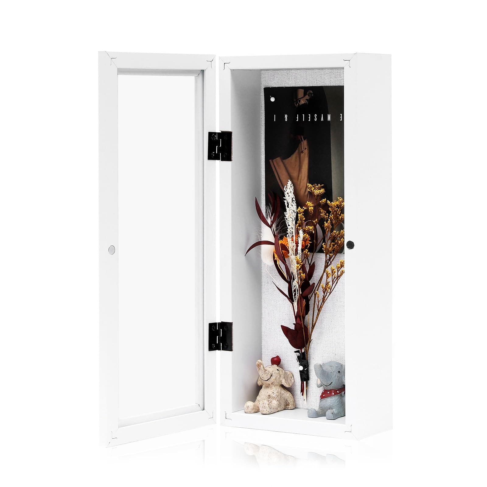 Muzilife 12.5x5 Shadow Box Picture Frame - 2.16" Deep Wood & Glass Display Case Ready to Hang Memory Box Baby Sports Memorabilia, Wedding, Tickets, and Photos, White