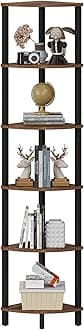 VIMBER Corner Shelf, 6-Tier Corner Bookshelf, Industrial Corner Ladder Shelf, DIY Storage Shelves, Rustic Display Shelf for Living Room, Bedroom, Kitchen, Home Office, Rustic Brown and Black UJSJ004F
