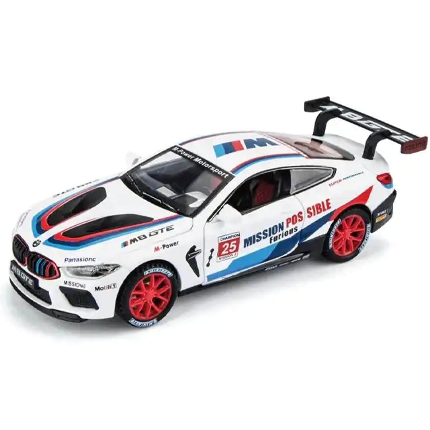 1:32 BMW M8 Thunder Toy Car Metal Pull Back Diecast Car with Openable Door and Sound Light, Gifts Toys for Kids【 White 】