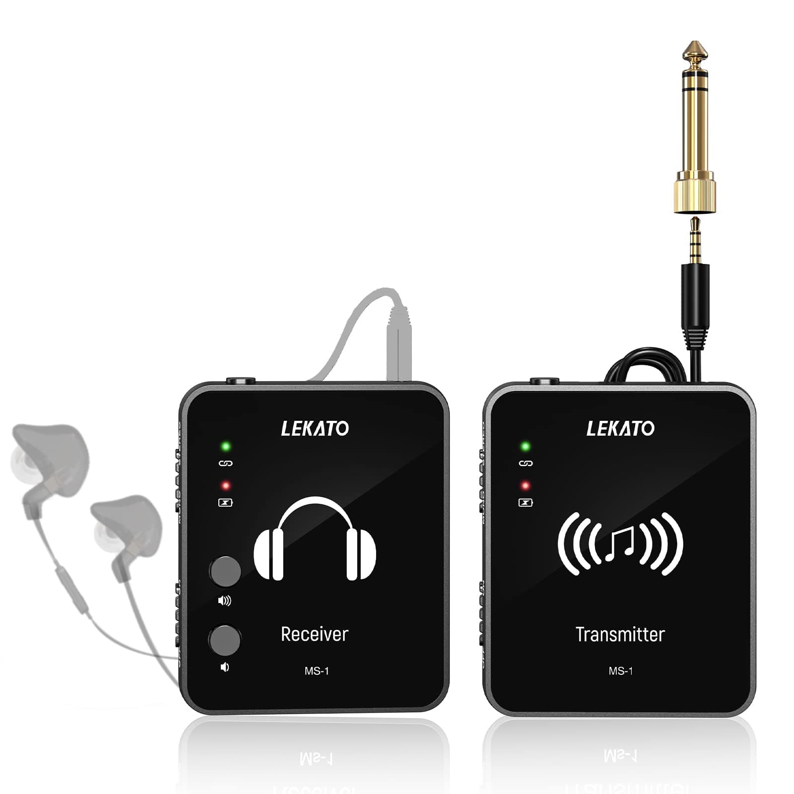 MS-1 Wireless in-Ear Monitor System Transmitter and Beltpack Receiver Automatic Pairing 2.4GHz Wireless IEM System for Studio, Band Rehearsal, Live Performance (Black)