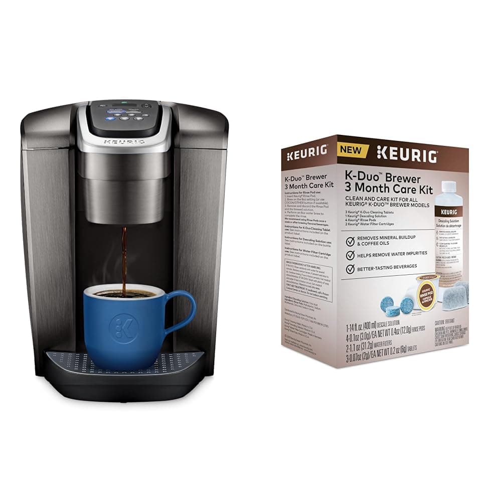 Keurig K-Elite Single-Serve K-Cup Pod Coffee Maker, Brushed Slate, 12 oz. Brew Size & K-Duo 3 Month Care Brewer Maintenance Kit