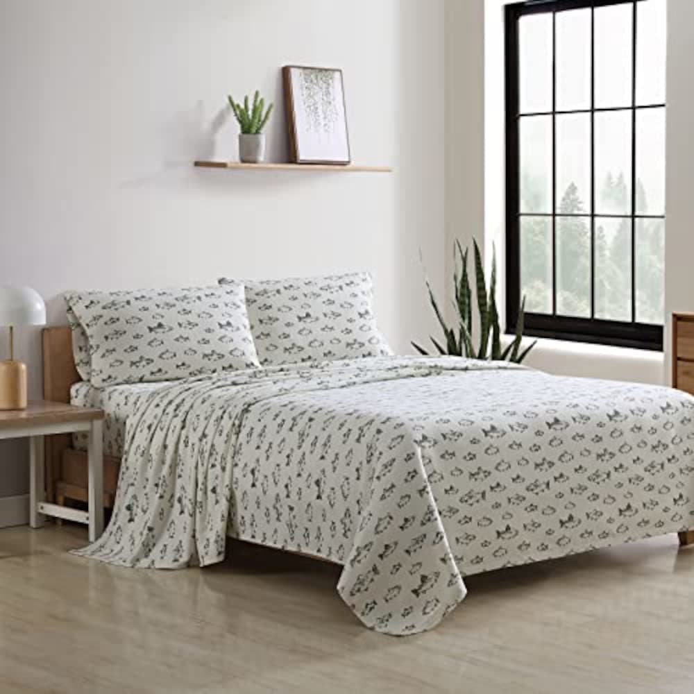 Flannel Sheets Twin Size, Anti-Pilling & Wrinkle Resistant Cotton, Touchably Soft for All-Season Comfort - Bed Sheets with Matching Pillowcase & Fitted Sheet (School of Fish Green)