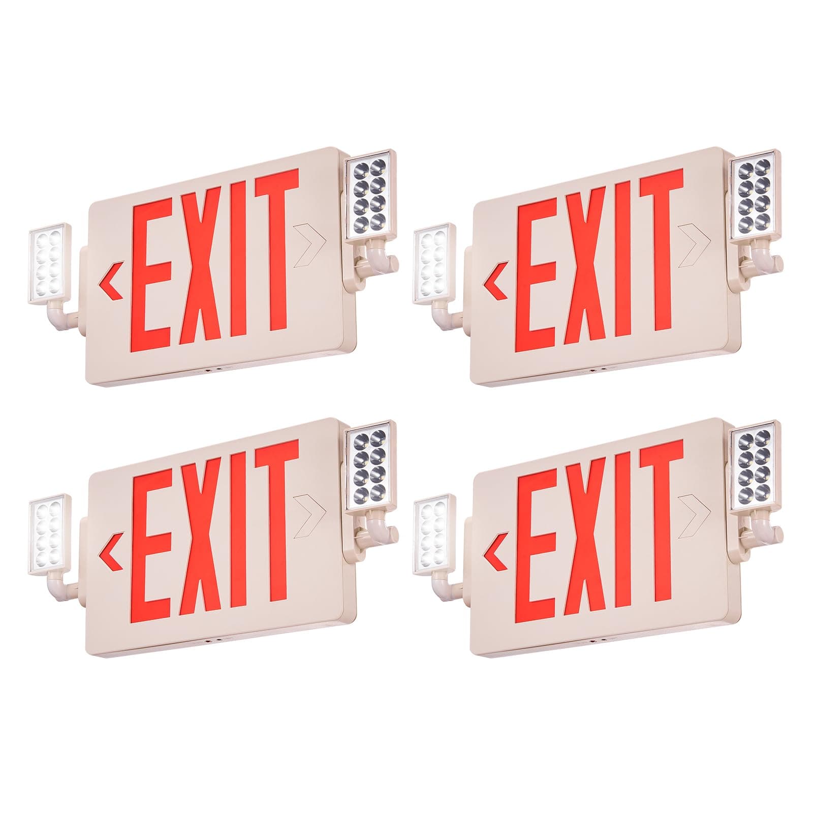 VEVOR LED Exit Sign with Emergency Lights, Two Heads Emergency Exit Light with Battery Backup, Combo Red Letter Fire Exit Lighting, Commercial Exit Signs for Business, White Tested to UL Standards