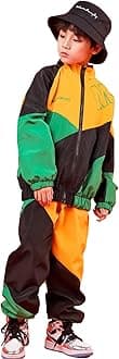 LOLANTA Boys' Girls' Color Block Jacket Track Pants Sets Hip Hop Dance Patchwork Clothes Unisex Streetwear