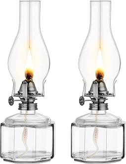 Tuanse 2 Pcs Chamber Oil Lamp for Indoor Use, Classic Kerosene Lamp, Vintage Oil Lanterns, Decorative Hurricane Lantern with Adjustable Fire Wick for Farmhouse Tabletop Decor, 13 in(Clear, Black)