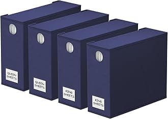 SpaceAid 4 Pack Bed Sheet Organizers and Storage, Foldable Sheet Organizer for Linen Closet, Sheets Set Folder Keeper with Window XL (Queen & King Size) Bedding Container (Navy Blue, 4 Pack)
