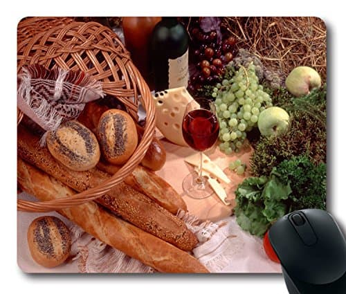 Custom Perfect Mouse Pad with Wine Grapes Bread Poppy Seed Herbs Non-Slip Neoprene Rubber Standard Size 9 Inch(220mm) X 7 Inch(180mm) X 1/8 Inch(3mm) Desktop Mousepad Laptop Mousepads Comfortable Computer Mouse Mat