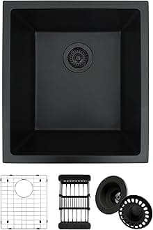 17" x 19" Black Bar Sink Undermount, Small Kitchen Sink With Accessories, Granite Composite Matte Black