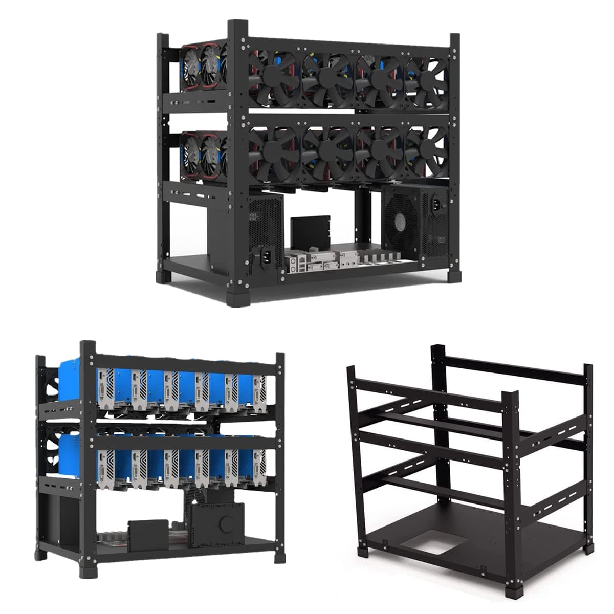 Mining Rig Frame 12 GPU, Open Air Mining Rig Frame Mining Case Rack Motherboard Bracket Computer Case Support to Dual Power Supply for Crypto Currency Bitcoin ETH ETC ZEC Miner