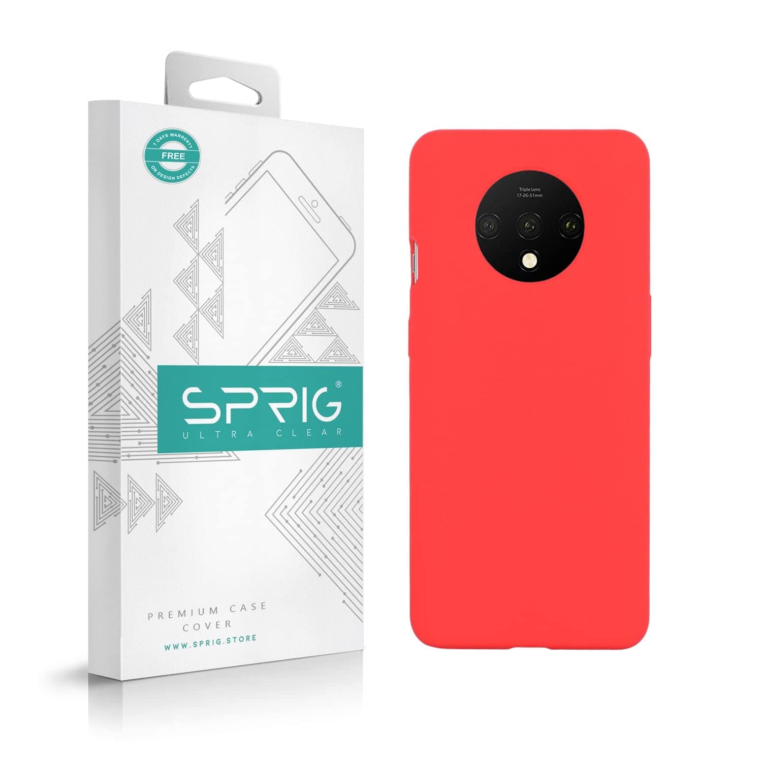 SPRIG Silicone Back Cover Case for Oneplus 7T (Red)