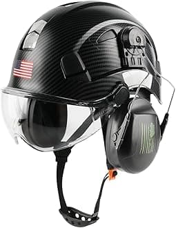 GREEN DEVILSafety Helmet with Visor and Hearing Protection Lightweight ABS Work Helmet Adjustable with Ventilation 6 Point Suspension ANSI Z89.1 Approved Ideal for Industry and Industrial
