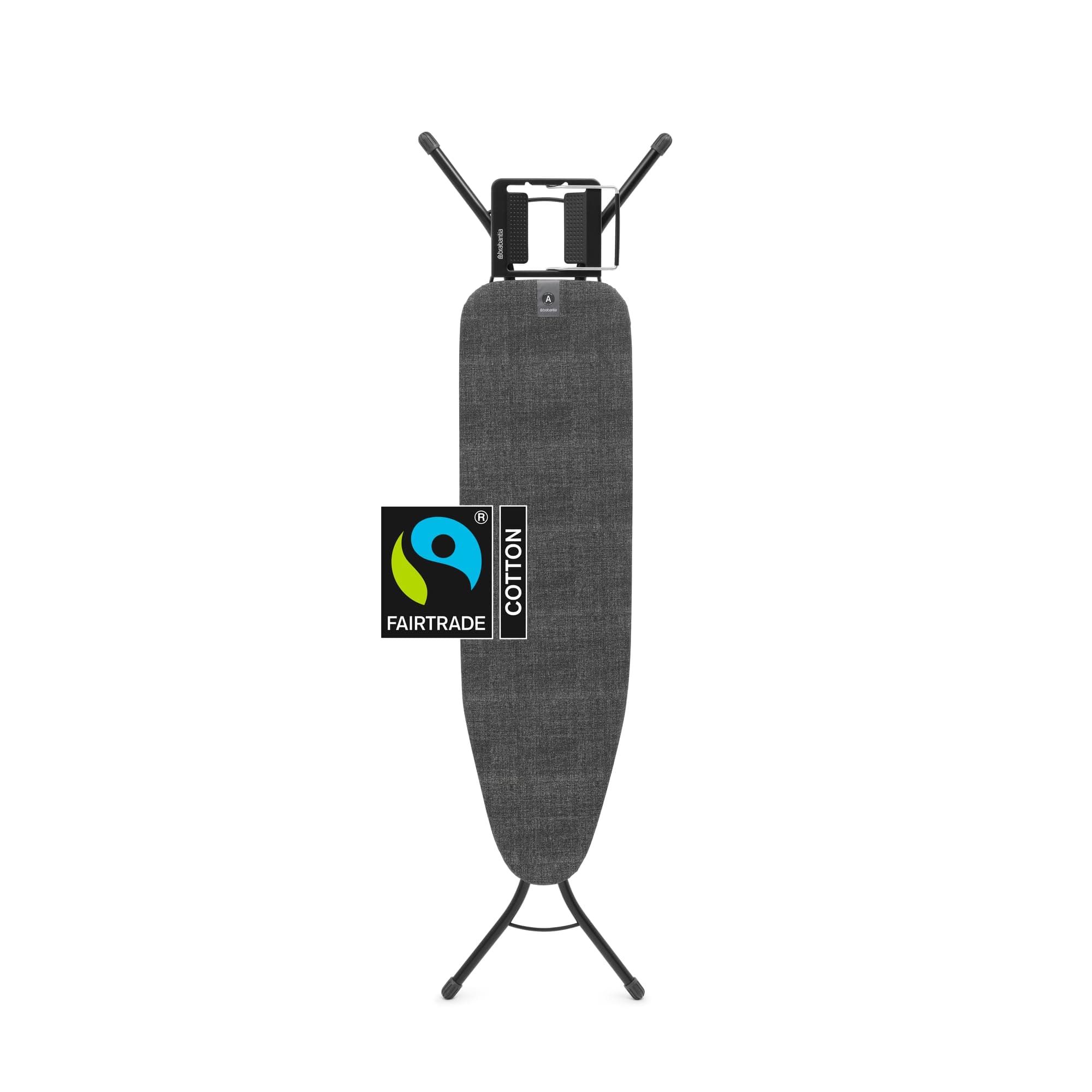 Ironing Board A - With Steam Iron Rest - Adjustable in Height - Non-Slip Rubber Feet - Cotton Cover with Foam Layer - Foldable - Denim Black - 110x30 cm