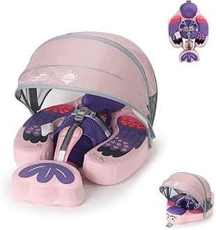 Baby Pool Float with UPF50+ 3D Adjustable Canopy, Add Tail Mambobaby Float Non Inflatable Infant Floats for Pool, Cartoon Narwhal Baby Floats (BPurple with Canopy-W05BPCTLUROHML01W05)